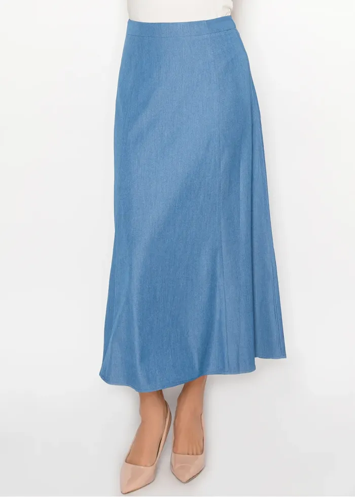 A-Line Midi Skirt in Blue Soft Denim