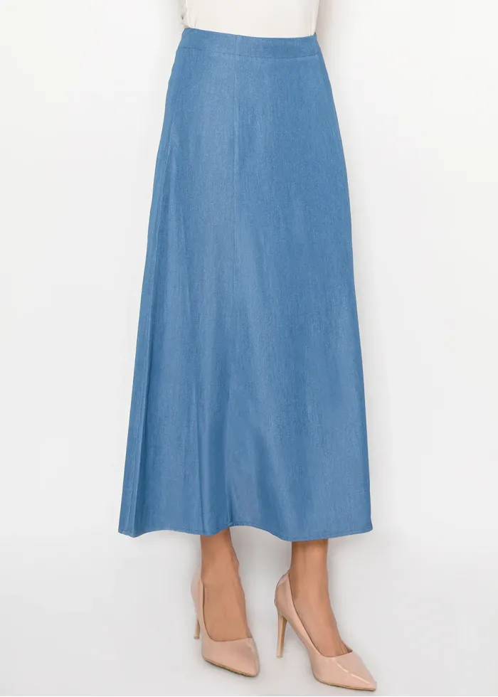 A-Line Midi Skirt in Blue Soft Denim
