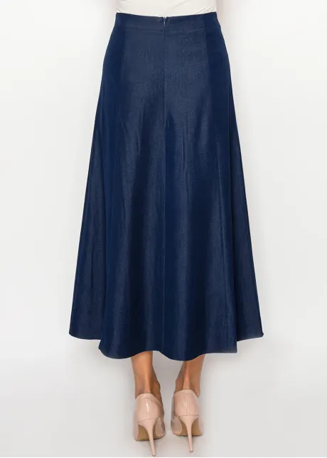 A-Line Midi Skirt in Dark Navy Denim