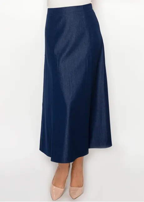 A-Line Midi Skirt in Dark Navy Denim