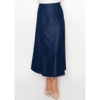 A-Line Midi Skirt in Dark Navy Denim
