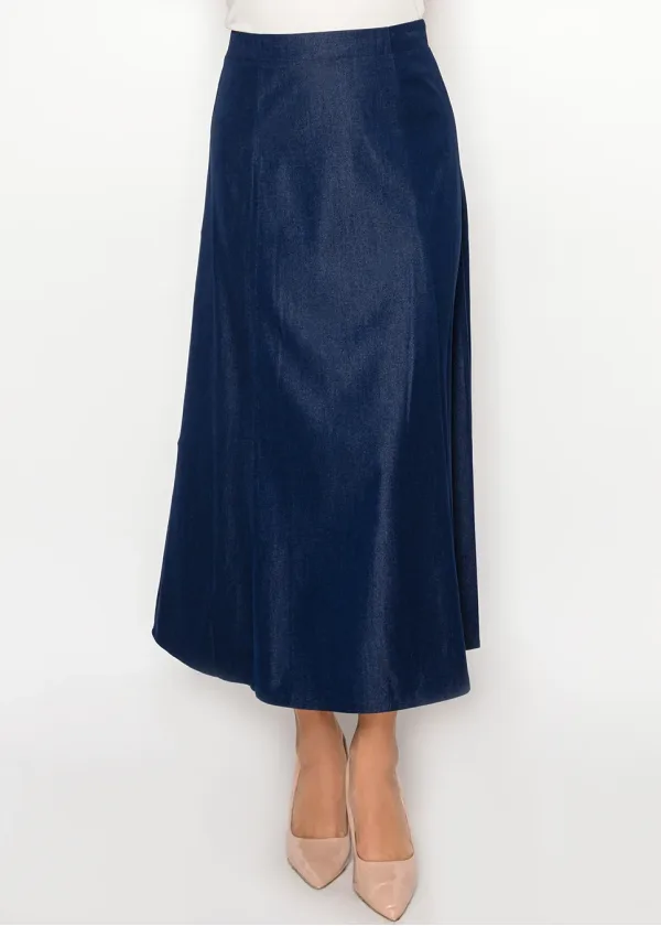 A-Line Midi Skirt in Dark Navy Denim