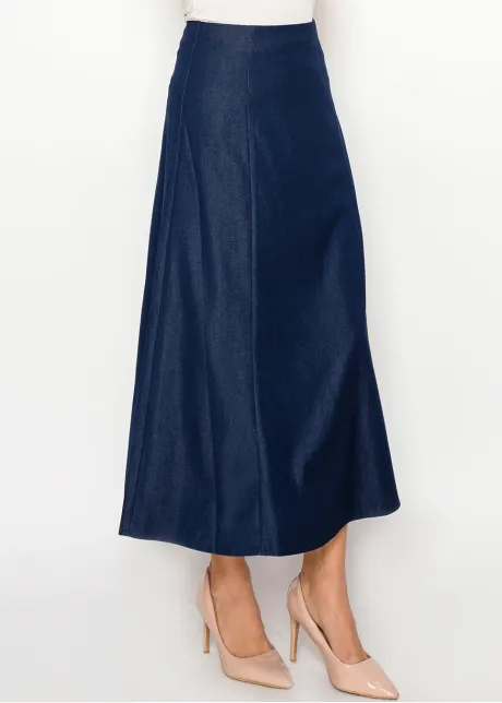 A-Line Midi Skirt in Dark Navy Denim
