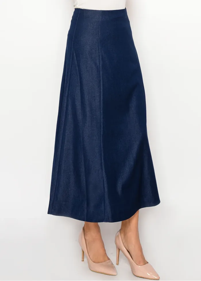 A-Line Midi Skirt in Dark Navy Denim