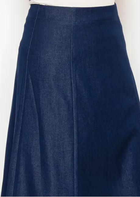 A-Line Midi Skirt in Dark Navy Denim