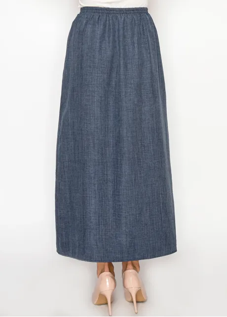 Navy Chambray Maxi Skirt with Elasticated Waist