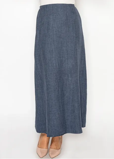 Navy Chambray Maxi Skirt with Elasticated Waist