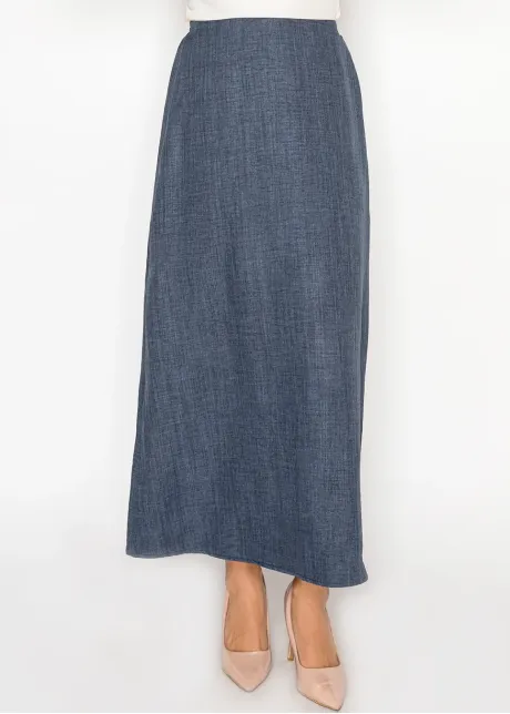 Navy Chambray Maxi Skirt with Elasticated Waist