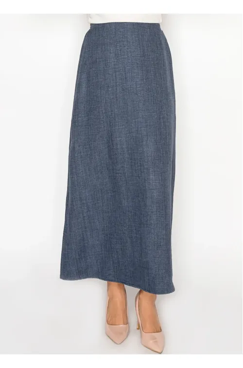 Navy Chambray Maxi Skirt with Elasticated Waist
