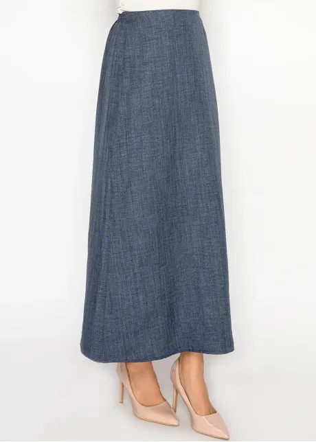 Navy Chambray Maxi Skirt with Elasticated Waist