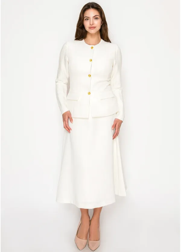 White Two-Piece Set – Structured Vest and Midi Skirt