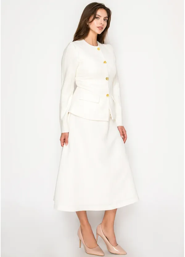 White Two-Piece Set – Structured Vest and Midi Skirt