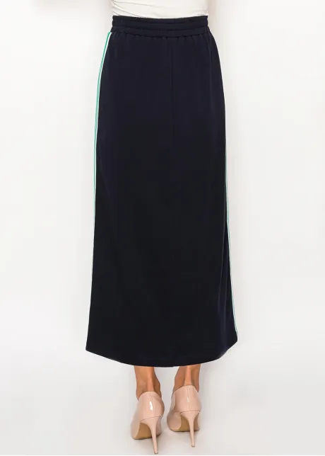 Navy Cotton Skirt with Side Stripe