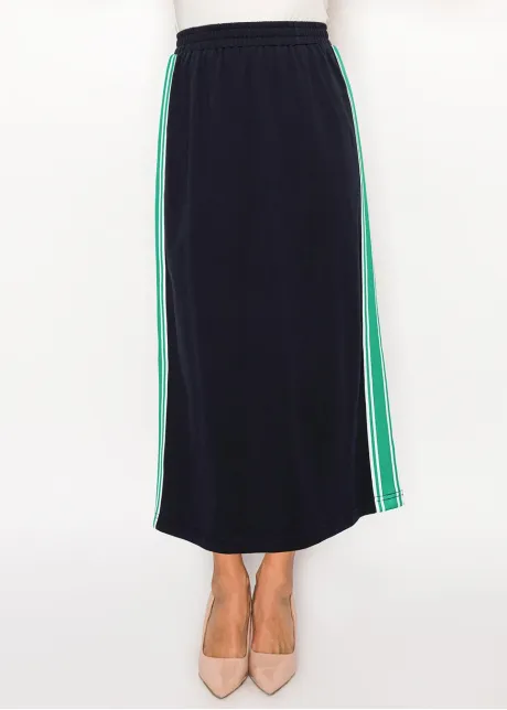 Navy Cotton Skirt with Side Stripe
