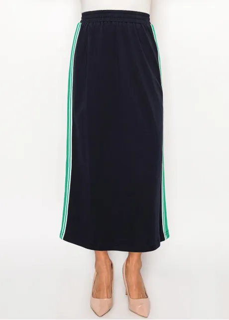 Navy Cotton Skirt with Side Stripe