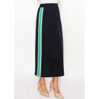 Navy Cotton Skirt with Side Stripe