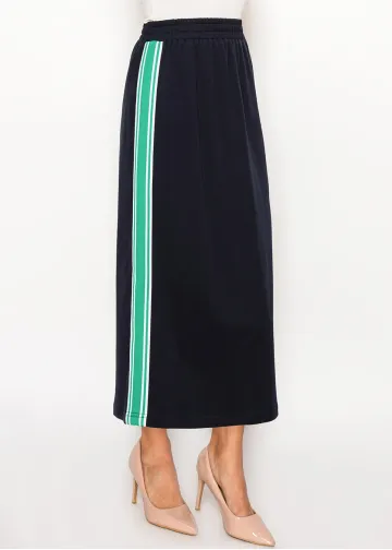 Navy Cotton Skirt with Side Stripe