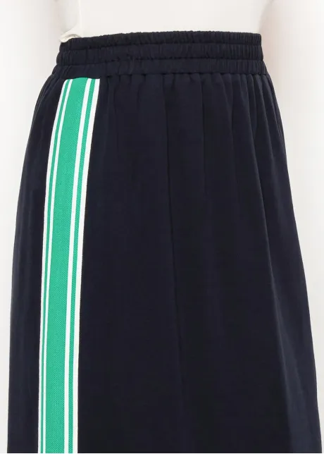 Navy Cotton Skirt with Side Stripe