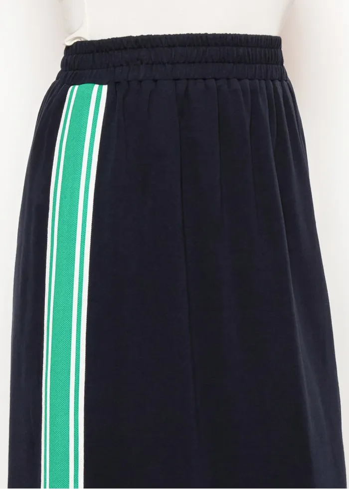 Navy Cotton Skirt with Side Stripe