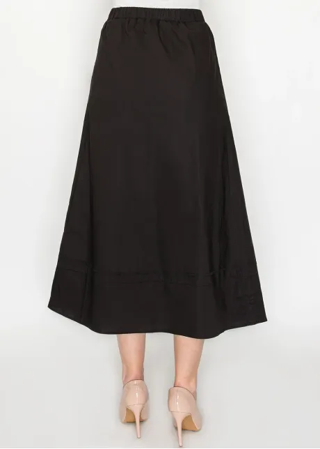 Black Cotton A-Line Midi Skirt