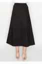 Black Cotton A-Line Midi Skirt