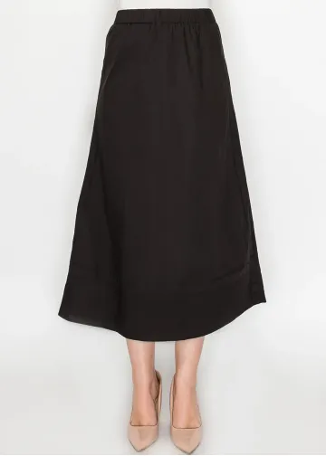 Black Cotton A-Line Midi Skirt