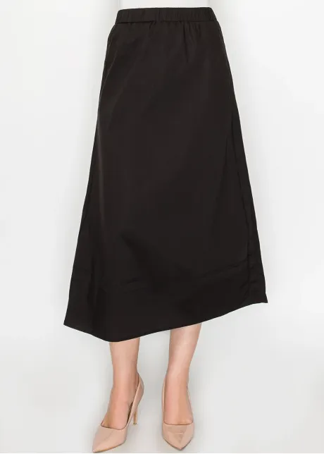 Black Cotton A-Line Midi Skirt