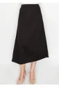 Black Cotton A-Line Midi Skirt