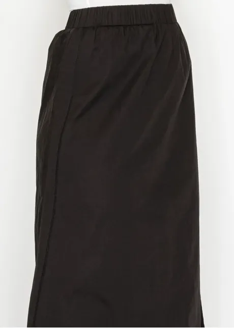Black Cotton A-Line Midi Skirt
