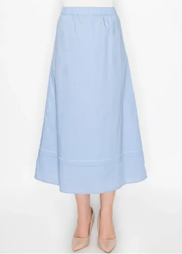 A-Line Midi Skirt in Sky Blue Cotton