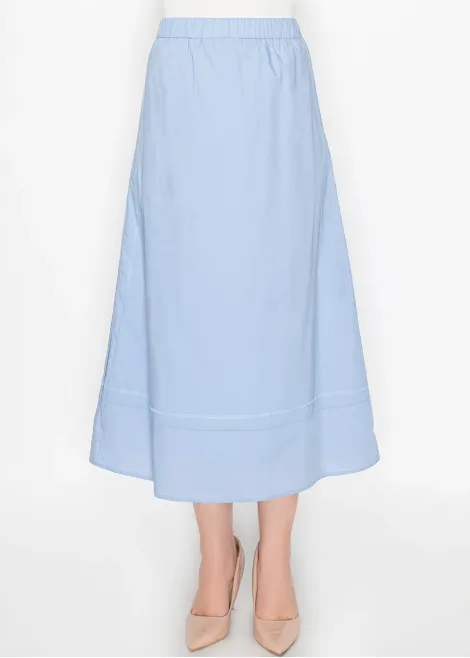 A-Line Midi Skirt in Sky Blue Cotton