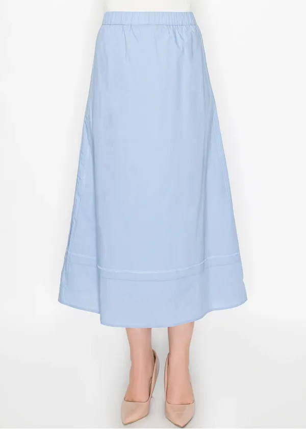 A-Line Midi Skirt in Sky Blue Cotton