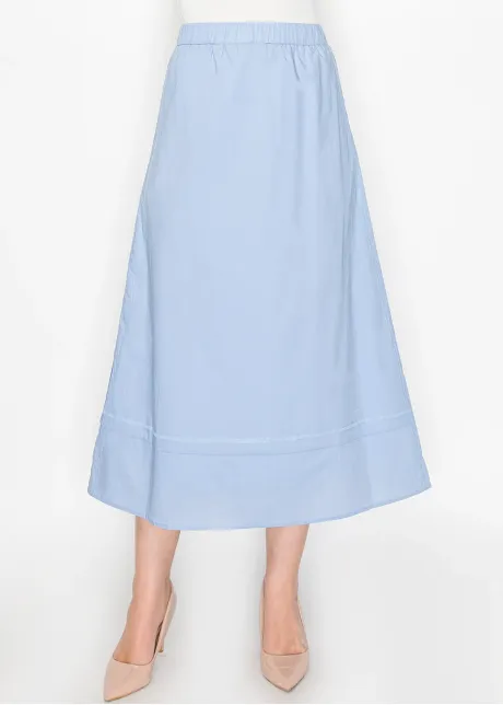 A-Line Midi Skirt in Sky Blue Cotton