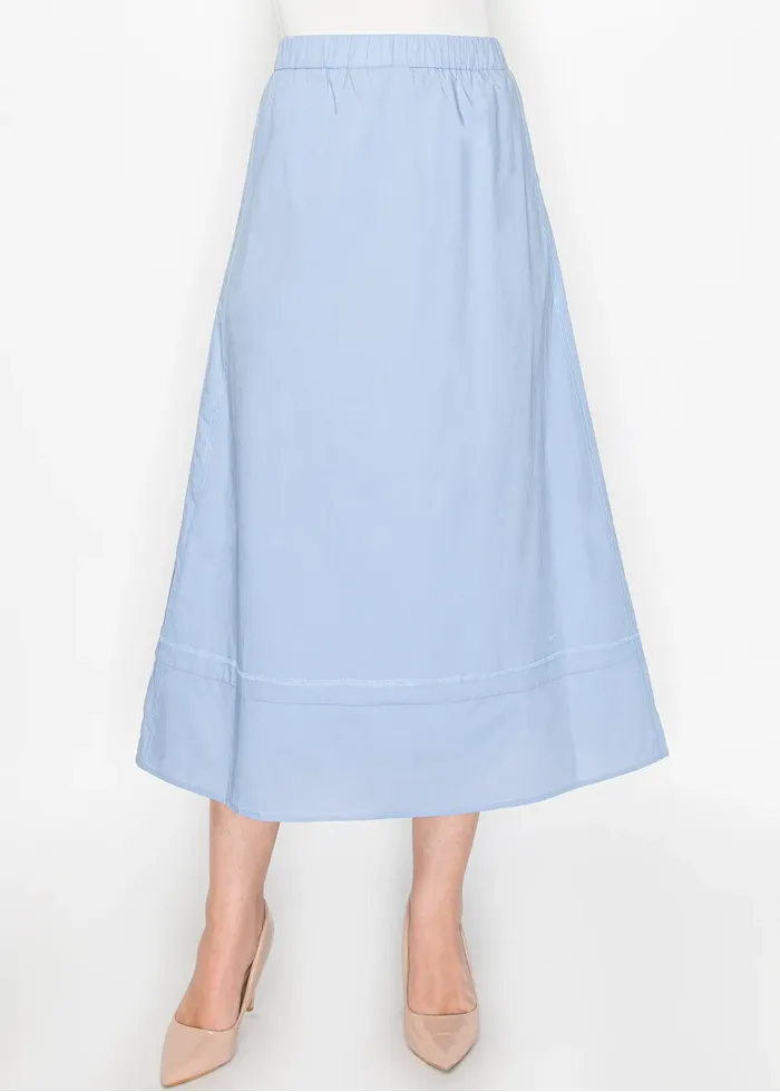A-Line Midi Skirt in Sky Blue Cotton