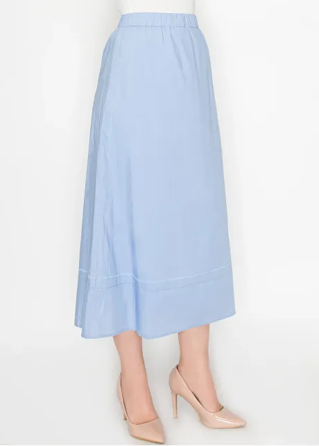 A-Line Midi Skirt in Sky Blue Cotton