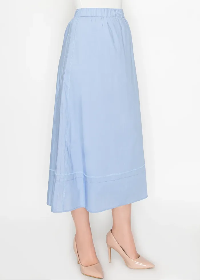 A-Line Midi Skirt in Sky Blue Cotton