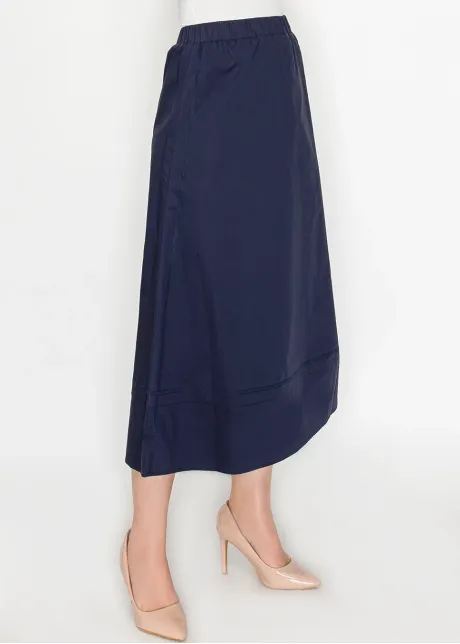 Midi Skirt in Navy Cotton with Panel Seams