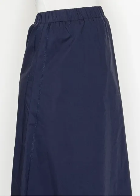 Midi Skirt in Navy Cotton with Panel Seams