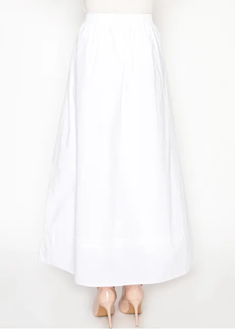 White Cotton Maxi Skirt with Elastic Waist
