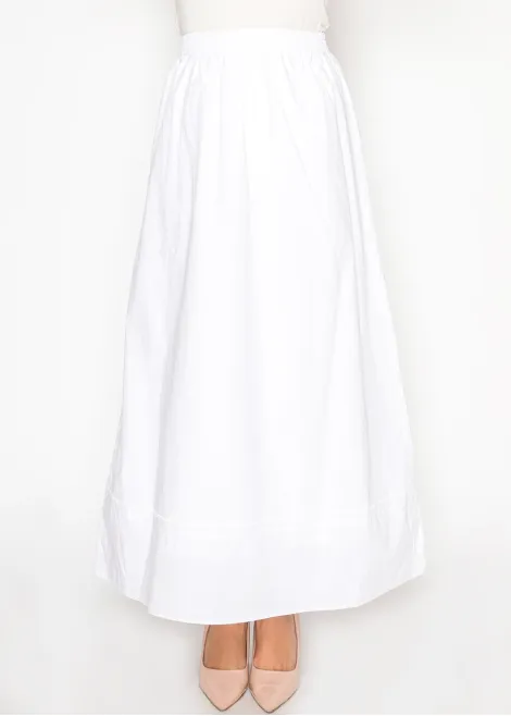White Cotton Maxi Skirt with Elastic Waist