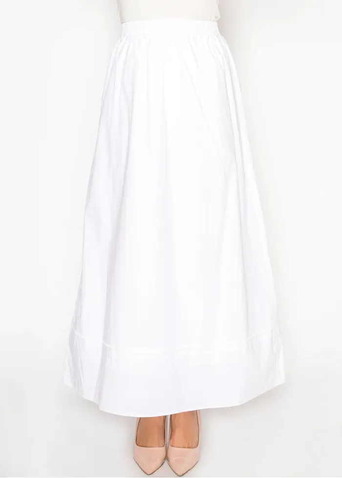 White Cotton Maxi Skirt with Elastic Waist