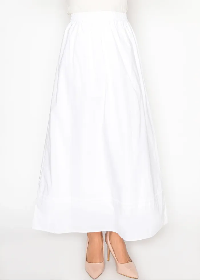 White Cotton Maxi Skirt with Elastic Waist