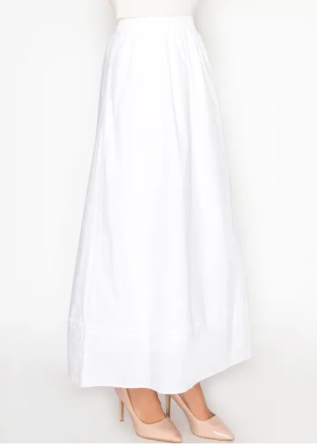 White Cotton Maxi Skirt with Elastic Waist