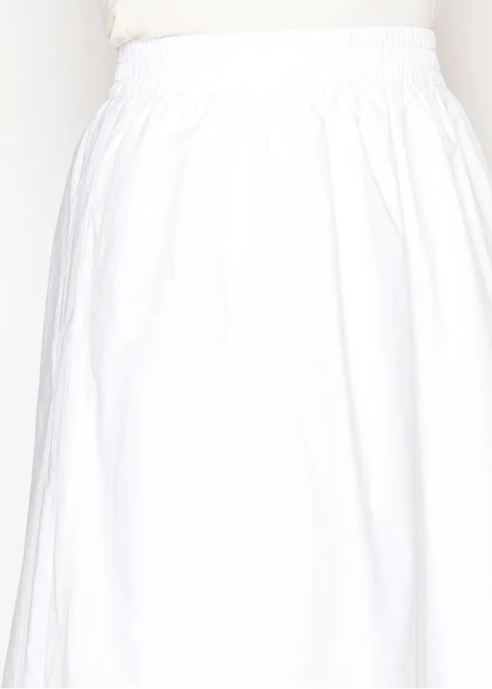 White Cotton Maxi Skirt with Elastic Waist