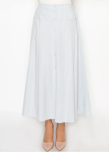 Light Blue Midi Skirt with Button Detail