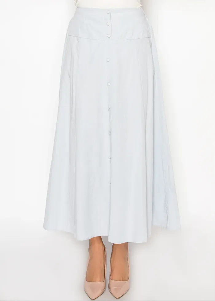 Light Blue Midi Skirt with Button Detail