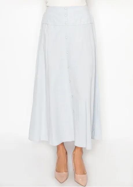 Light Blue Midi Skirt with Button Detail