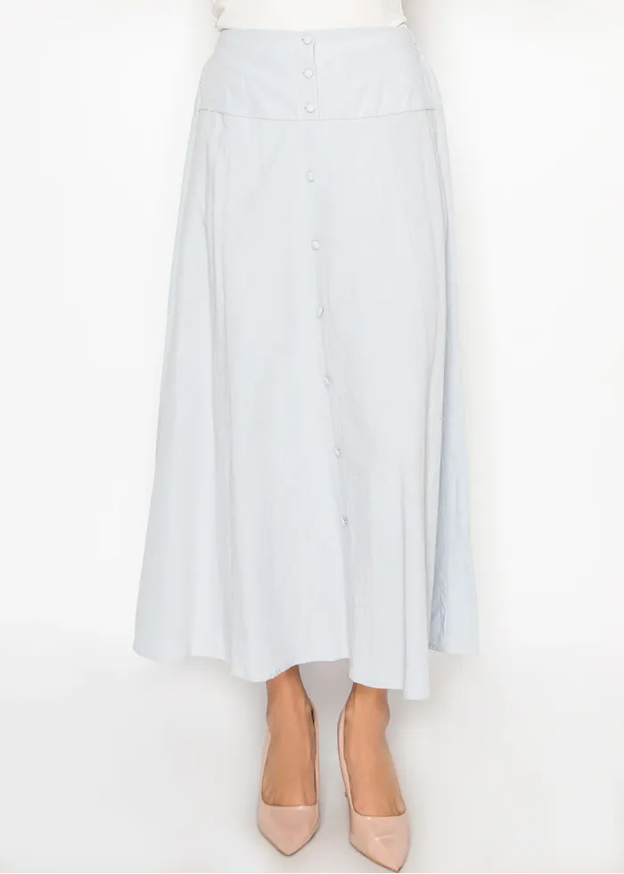 Light Blue Midi Skirt with Button Detail