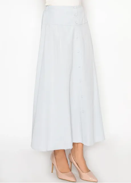 Light Blue Midi Skirt with Button Detail