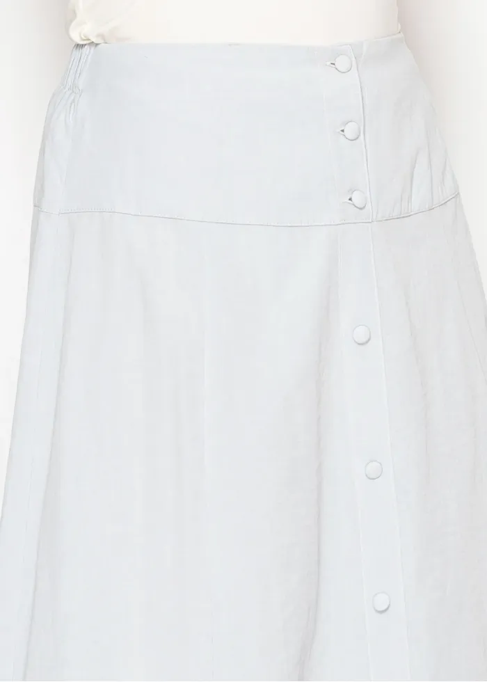 Light Blue Midi Skirt with Button Detail
